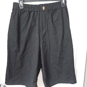Women's Black Medium Cotton Linen Bermuda Shorts